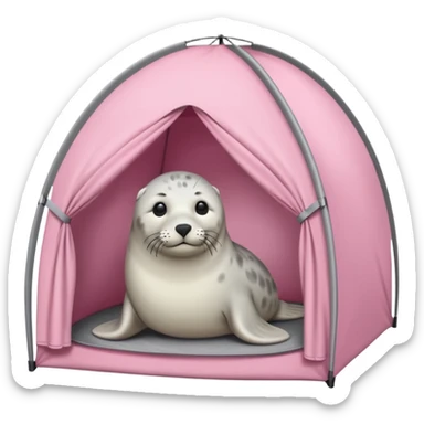 Gray Seal in a light pink tent  sticker