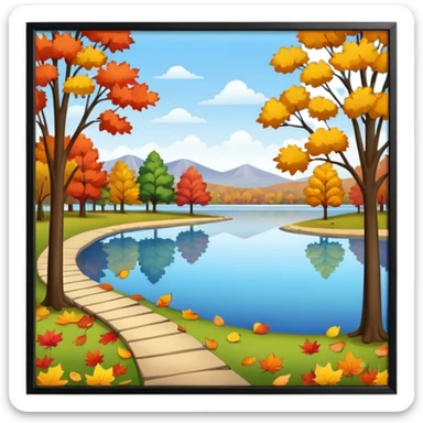 a park with a lake in autumn season sticker