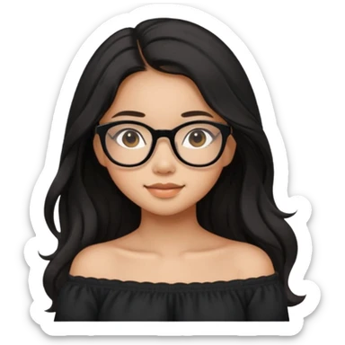 teen Filipina girl with black glasses and long black slightly wavy hair with cute cozy off the shoulder top sticker