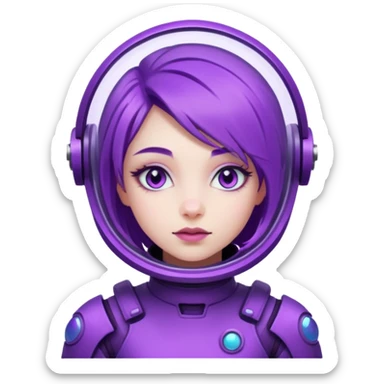 Girl with purple hair and purple eyes in purple futuristic spacesuit  sticker