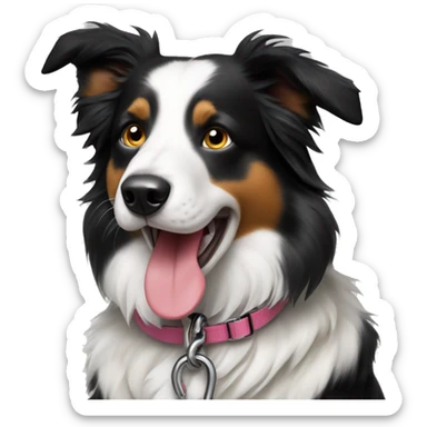 Border collie with tongue out on leash sitting down  sticker