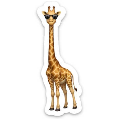 friendly anthropomorphised giraffe in casual clothing, wearing dark sunglasses, walking upright in standard pose sticker