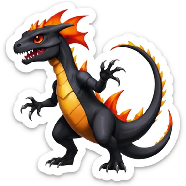 Shiny Black Gothic Futuristic Spooky Evil Exotic Colorful Dark Duskull-Salandit-Marowak-Charizard-Charmeleon-Fakémon-hybrid-creature (full body)  sticker