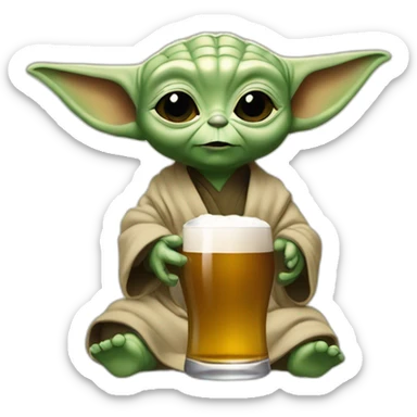 Bébé Yoda boit une bière blondr sticker