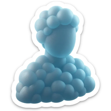 shoulder-up portrait of a person facing forward, fully composed of bright, convex clouds, matte glass style sticker