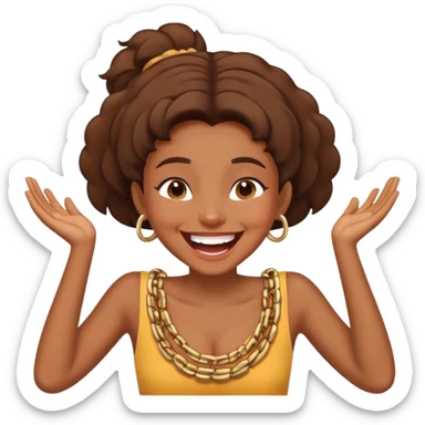 Brown skin girl holding her neck with bother hands and laughing sticker