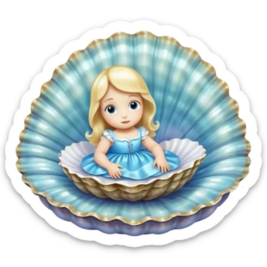 charming baby oyster from Alice in Wonderland, resting on a shimmering shell bed sticker
