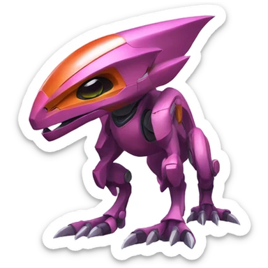 a Genesect-Raptor-Fakémon—hybrid with a futuristic visor-helmet full body sticker
