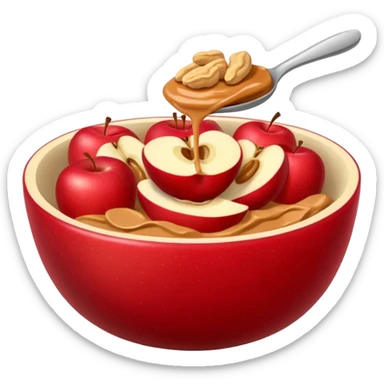 apple pieces in bowl with peanutbutter sticker