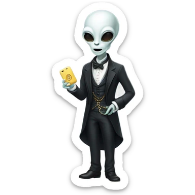 alien galora in Victorian dress elegant, full body, holding usb key sticker