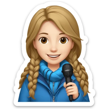 long haired woman with winter clothes holding microphone sticker