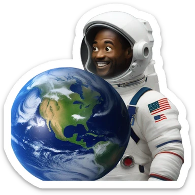 earth with astronaut looking at it and another astronaut behind him pointing at him behind his back "always has been" meme sticker