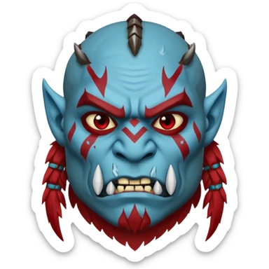 Fantasy orc portrait emoji, icy blue and deep red frost war paint on face, brutal winter warrior mood, strong facial features, minimal tribal design, clean high readability emoji style, male/female variant
 sticker