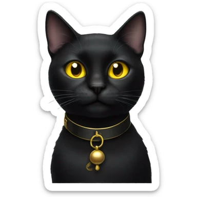 black cat yellow eyes and a collar with bell sticker