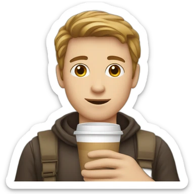 young white man drinking coffee sticker