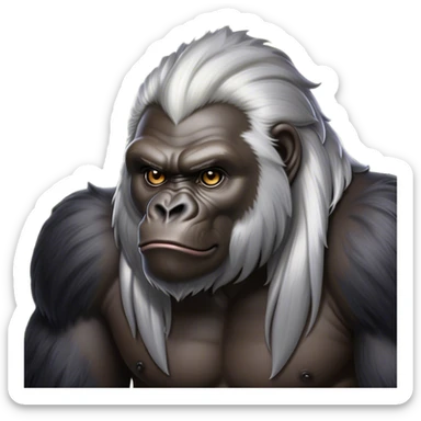 Cinematic Noble mountain Gorilla Portrait Emoji, Poised and majestic, with a powerful, muscular frame accentuated by a distinguished silver mane and piercing, wise eyes, Simplified yet sharp and sophisticated features, highly detailed, glowing with a soft, regal jungle glow, high shine, intelligent and commanding, stylized with an air of imperial strength, focused and resolute, soft glowing outline, capturing the essence of a watchful guardian that feels as though it could step out of the screen with effortless authority! sticker