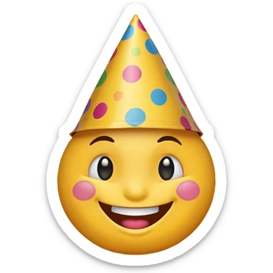 birthday face emoji, big grin, party hat tilted, festive mood sticker