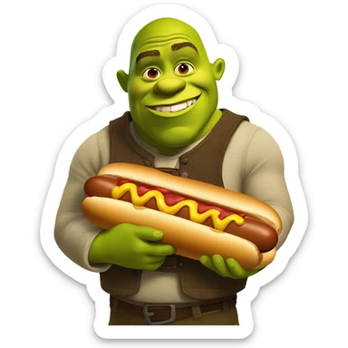 Shrek eating big hot dog sticker