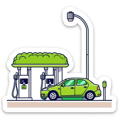 car refueling station resembling broccoli, amusing icon sticker