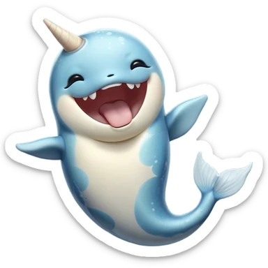 Cinematic Cute Yawning Narwhal Portrait Emoji, Head tilted slightly with a dramatic, wide-open yawn, showcasing a streamlined, mottled body with a gracefully curled ivory tusk and sleepy, half-closed eyes, Simplified yet irresistibly adorable features, highly detailed, glowing with a soft, cozy arctic glow, high shine, relaxed yet expressive, stylized with a hint of whimsical marine ease, soft glowing outline, capturing the essence of a drowsy yet affectionate narwhal that appears ready to stretch out for a nap! sticker