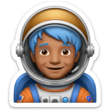 old man, brown skin astronaut with blue hair, smile sticker
