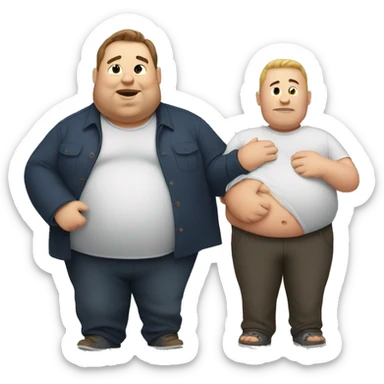 fat guy holding a guy sticker