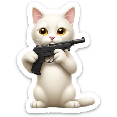 Beige white Cat with toy gun sticker