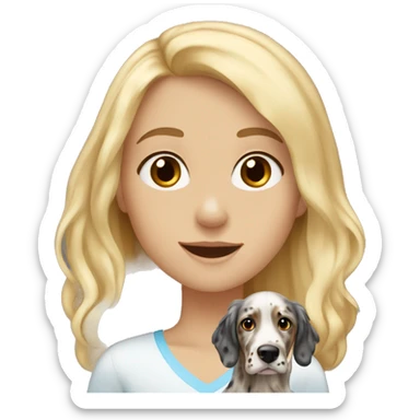 Blonde girl with Blue eyes with Brown english setter sticker