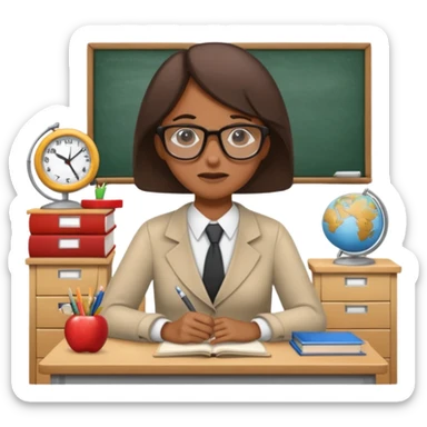 exhausted teacher in a bustling classroom sticker