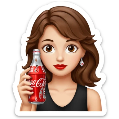 Girl with brown wavy hair drinking a bedazzled Diet Coke  sticker