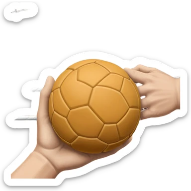 A close-up of a hand gripping a handball, with the handball gates visible in the background. The focus is on the texture of the ball and the strength of the grip, with the goal net slightly blurred to emphasize the anticipation of the throw. sticker