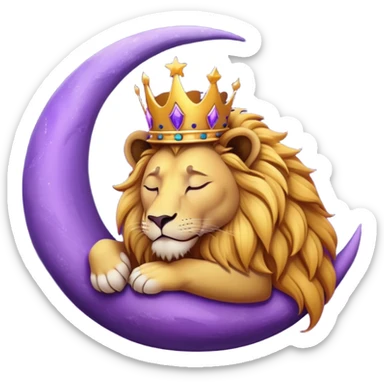 Lion with a crown sleeping on a purple crescent moon  sticker