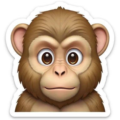Cinematic Noble Macaque Portrait Emoji, Poised and regal, with a smart, agile build and expressive, deep-set eyes, adorned with soft, detailed fur and a dignified expression, Simplified yet sharp and sophisticated features, highly detailed, glowing with a soft, natural radiance, high shine, intelligent and commanding, stylized with an air of primate nobility, focused and alert, soft glowing outline, capturing the essence of a watchful and confident guardian that appears ready to leap out of the screen with effortless authority! sticker