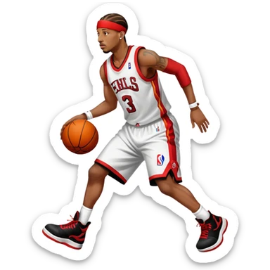 NBA player Allen Iverson full body from the side about to pass a basketball with no backround sticker