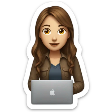 Beautiful programmer girl with brown hair working with MacBook sticker
