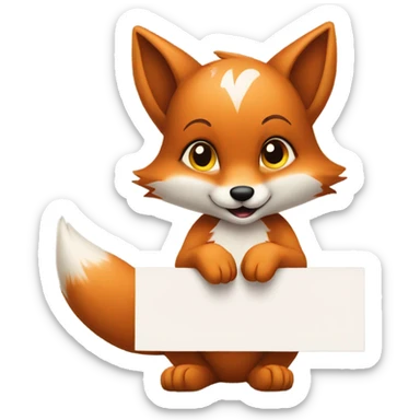 Baby fox with a blank sign sticker
