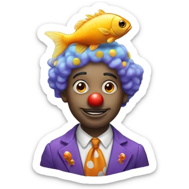 clown with fish on head  sticker