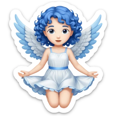 A playful angel girl with short blue curls, fluttering tiny wings as she floats.







 sticker