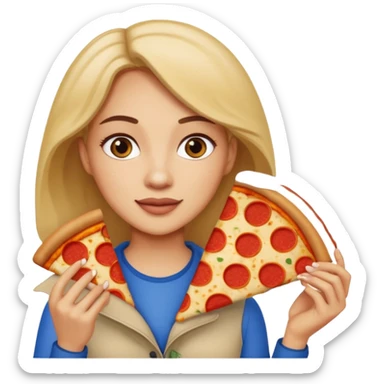 Woman with pizza slice sticker