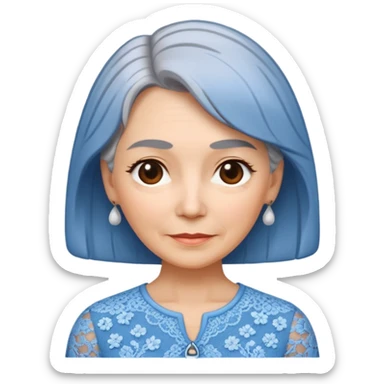grey haired woman with lace patterned blue top sticker