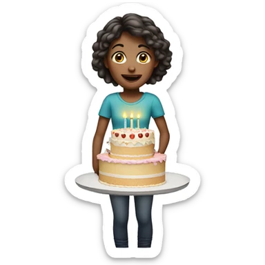 Girl holding birthday cake celebration  sticker