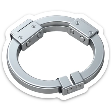 Minimalistic metallic handcuffs emoji, reflective metal, simple flat vector design, futuristic style sticker