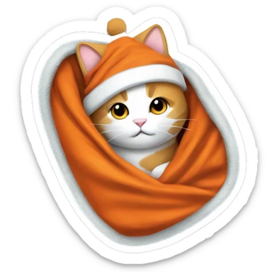 Dark orange and white cat wrapped in Christmas blanket  sticker