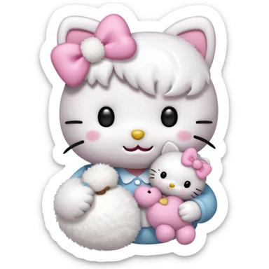 Sleepy hello kitty with a small teddy in her hand sticker