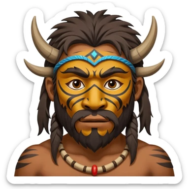 cave man with ritual mask sticker
