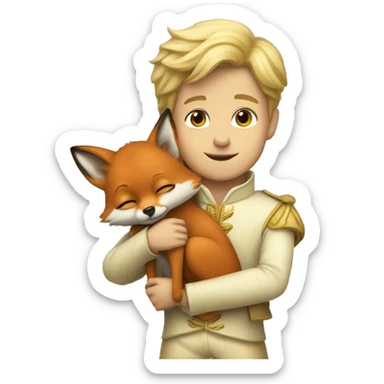 A little prince holds a fox in his arms sticker