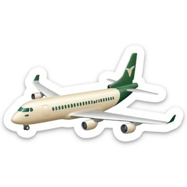 passenger airplane with long fuselage, main color light beige (milky), only dark green (#173e12) details, no other colors, Apple emoji style, no text sticker
