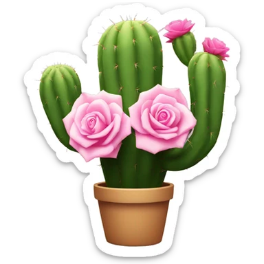 Cactus with light pink rose  sticker