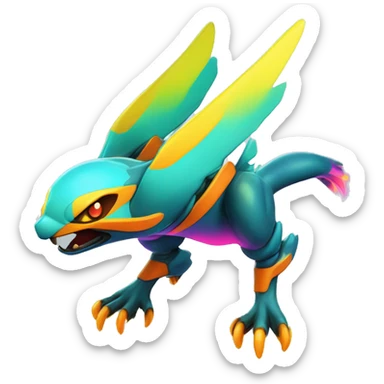 Colorful Neon Colors Vibrant Colors Flying Futuristic Fakémon-Pokémon-Creature Full Body sticker