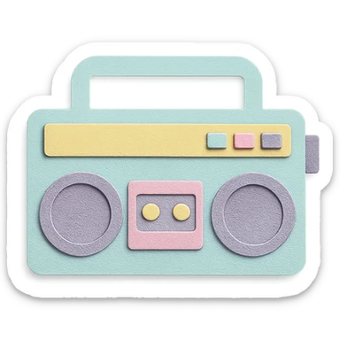 small portable boombox in paper-craft style with pastel colors and simple design sticker
